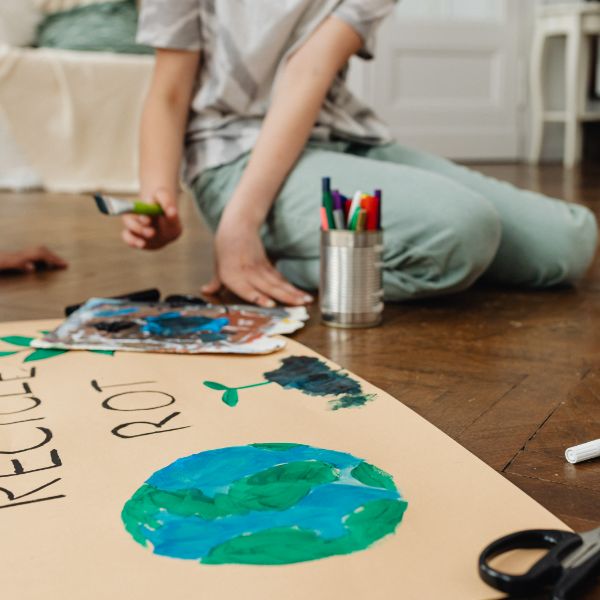 child drawing in living room